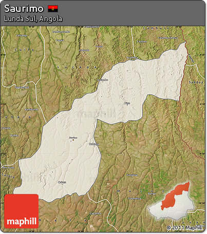 Shaded Relief Map of Saurimo, satellite outside