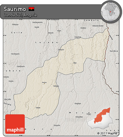 Shaded Relief Map of Saurimo, semi-desaturated
