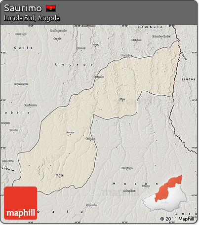 Shaded Relief Map of Saurimo, semi-desaturated