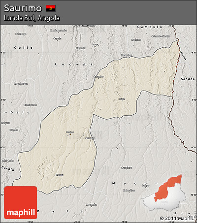 Shaded Relief Map of Saurimo, semi-desaturated