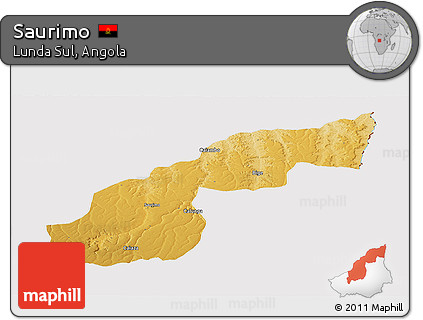 Physical Panoramic Map of Saurimo, cropped outside