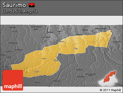Physical Panoramic Map of Saurimo, darken, desaturated