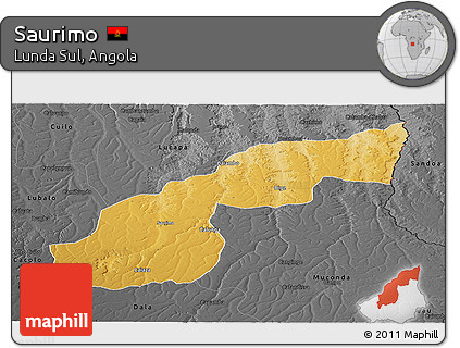 Physical Panoramic Map of Saurimo, darken, desaturated