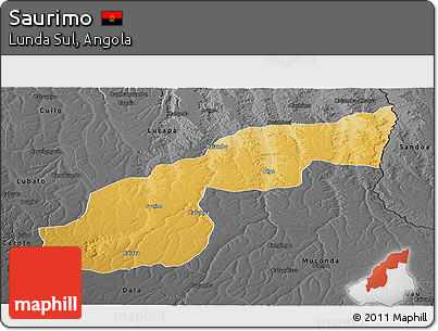 Physical Panoramic Map of Saurimo, darken, desaturated