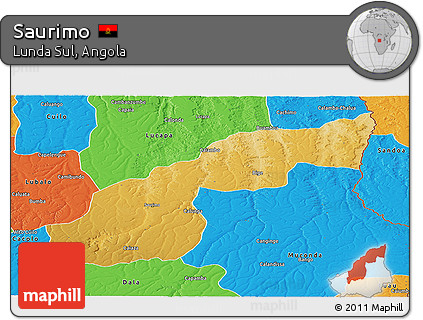 Physical Panoramic Map of Saurimo, political outside