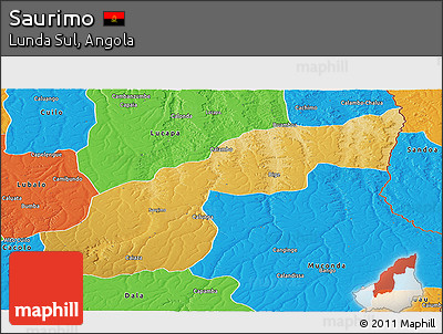 Physical Panoramic Map of Saurimo, political outside