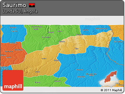 Physical Panoramic Map of Saurimo, political outside