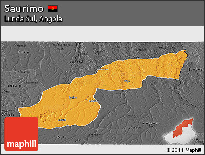 Political Panoramic Map of Saurimo, darken, desaturated