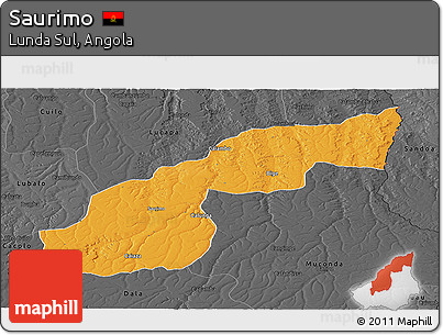 Political Panoramic Map of Saurimo, darken, desaturated