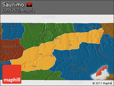 Political Panoramic Map of Saurimo, darken