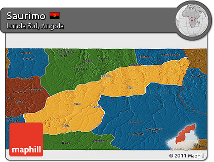 Political Panoramic Map of Saurimo, darken