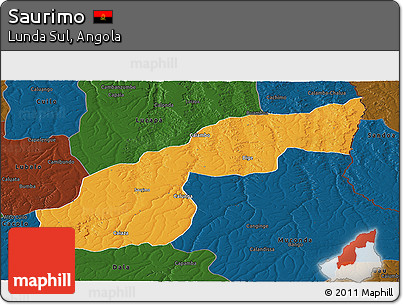Political Panoramic Map of Saurimo, darken