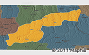 Political Panoramic Map of Saurimo, darken, semi-desaturated
