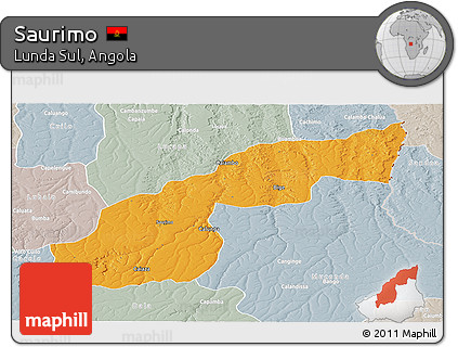 Political Panoramic Map of Saurimo, lighten, semi-desaturated