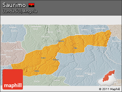 Political Panoramic Map of Saurimo, lighten, semi-desaturated