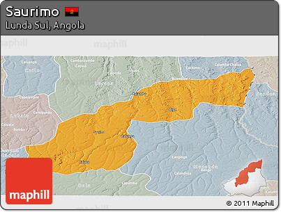 Political Panoramic Map of Saurimo, lighten, semi-desaturated