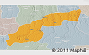 Political Panoramic Map of Saurimo, lighten, semi-desaturated
