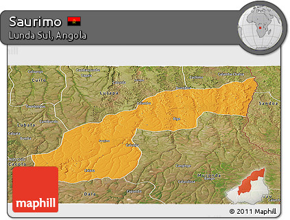 Political Panoramic Map of Saurimo, satellite outside