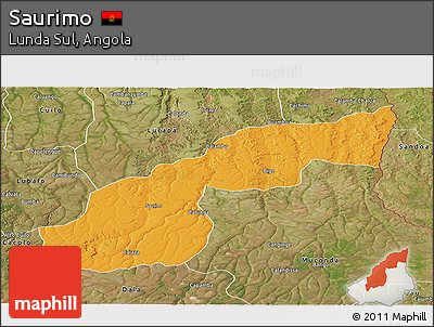 Political Panoramic Map of Saurimo, satellite outside
