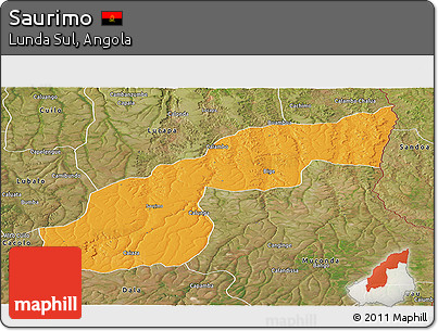 Political Panoramic Map of Saurimo, satellite outside