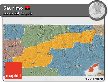 Political Panoramic Map of Saurimo, semi-desaturated