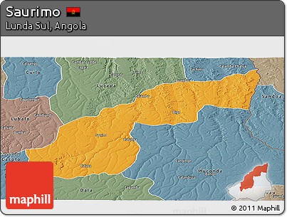 Political Panoramic Map of Saurimo, semi-desaturated