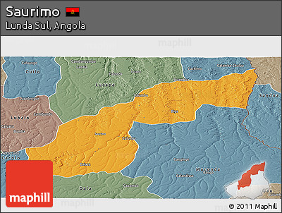 Political Panoramic Map of Saurimo, semi-desaturated