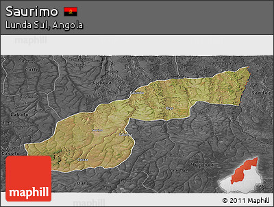 Satellite Panoramic Map of Saurimo, darken, desaturated