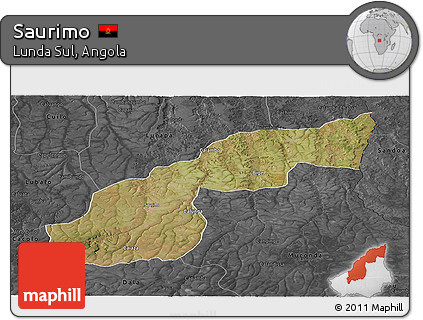 Satellite Panoramic Map of Saurimo, darken, desaturated
