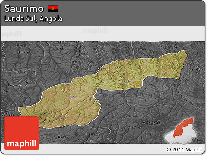 Satellite Panoramic Map of Saurimo, darken, desaturated