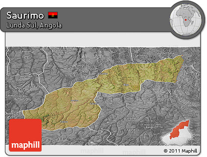 Satellite Panoramic Map of Saurimo, desaturated
