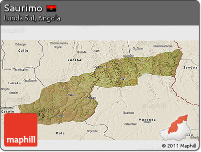 Satellite Panoramic Map of Saurimo, shaded relief outside