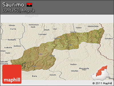 Satellite Panoramic Map of Saurimo, shaded relief outside