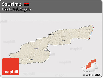 Shaded Relief Panoramic Map of Saurimo, cropped outside