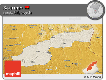 Shaded Relief Panoramic Map of Saurimo, physical outside