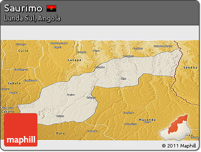 Shaded Relief Panoramic Map of Saurimo, physical outside