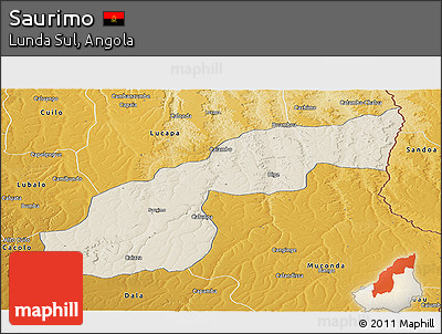 Shaded Relief Panoramic Map of Saurimo, physical outside