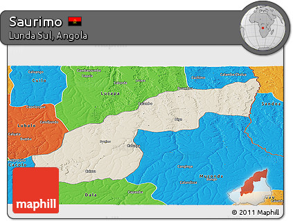 Shaded Relief Panoramic Map of Saurimo, political outside