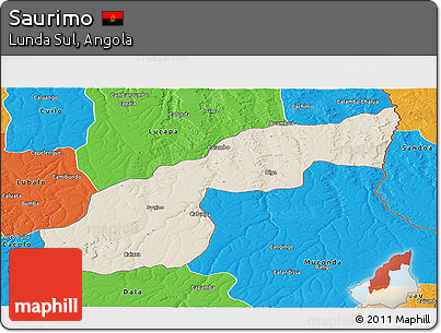 Shaded Relief Panoramic Map of Saurimo, political outside
