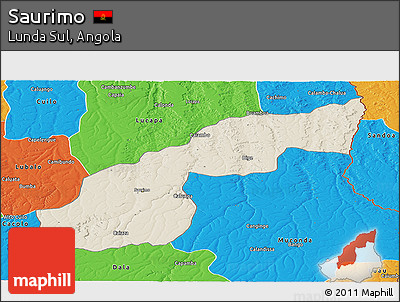 Shaded Relief Panoramic Map of Saurimo, political outside