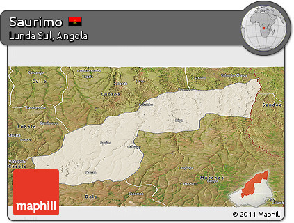 Shaded Relief Panoramic Map of Saurimo, satellite outside