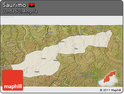 Shaded Relief Panoramic Map of Saurimo, satellite outside