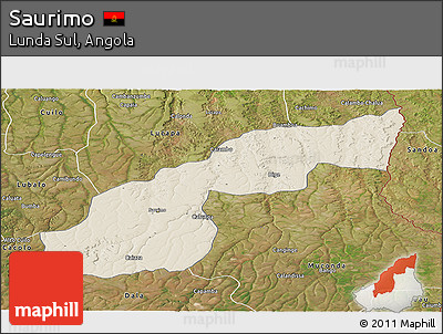 Shaded Relief Panoramic Map of Saurimo, satellite outside