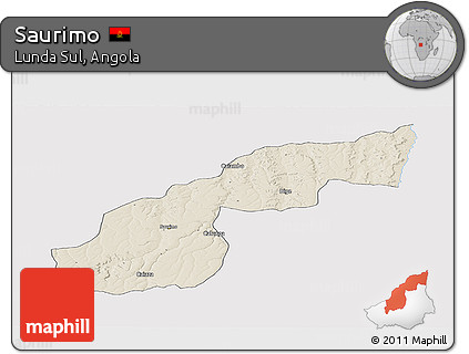 Shaded Relief Panoramic Map of Saurimo, single color outside