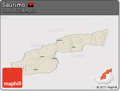 Shaded Relief Panoramic Map of Saurimo, single color outside