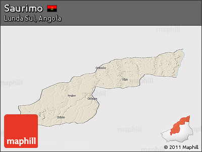 Shaded Relief Panoramic Map of Saurimo, single color outside