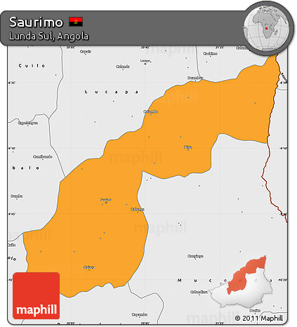 Political Simple Map of Saurimo, single color outside, borders and labels