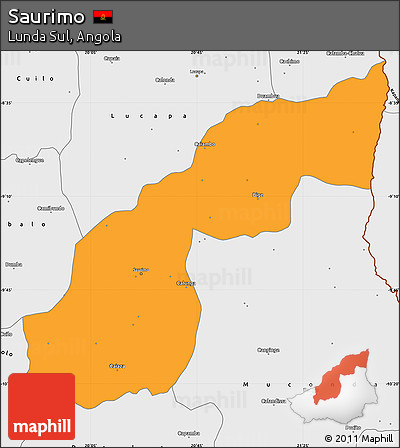 Political Simple Map of Saurimo, single color outside, borders and labels