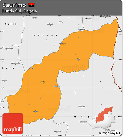Political Simple Map of Saurimo, single color outside, borders and labels