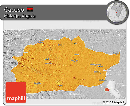 Political 3D Map of Cacuso, lighten, desaturated